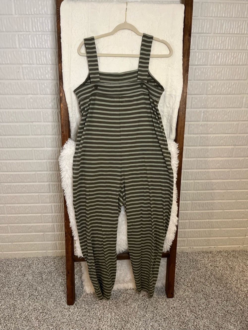 NWT Pact Organic Cotton Striped Wide Leg Jumpsuit - Olive & Grey - Picture 4 of 5